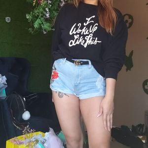 Black Crewneck Sweater Logo "I Woke Up Like This"